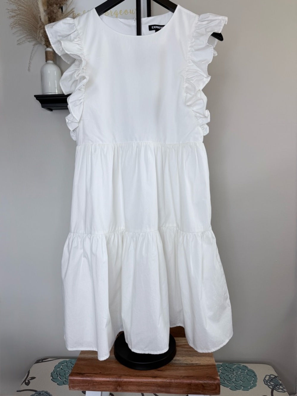 Express White Ruffle Sleeve Tiered Sundress